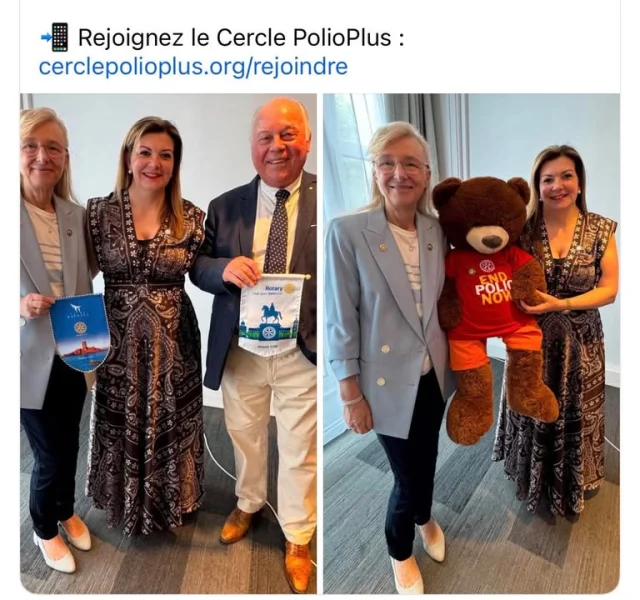 Post d’Astrid Ordinaire Joumard« Trois rotariens. Trois clubs. Une même promesse : protéger chaque enfant du monde contre la poliomyélite.Heureuse d’avoir partagé ce moment au rotary club Nancy Stanislas avec Véronique Thouvenot, coordinatrice PolioPlus Région 14, membre du Rotary Club de Saint-Raphaël, accompagnée de son époux Michel Fleury membre du Rotary Club de Lyon Bellecour.Ensemble, poursuivons ce combat historique jusqu’à offrir aux générations futures un monde définitivement libéré de la polio.📲 Rejoignez le Cercle PolioPlus :
cerclepolioplus.org/rejoindre
